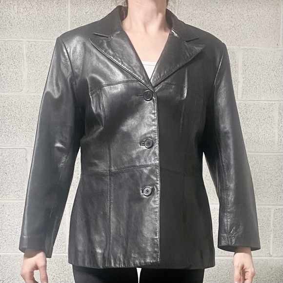 Vintage Danier Leather Black Blazer Jacket Size Medium - Picture 1 of 12